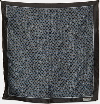 Lanvin Black Logo Print Silk Pocket Square