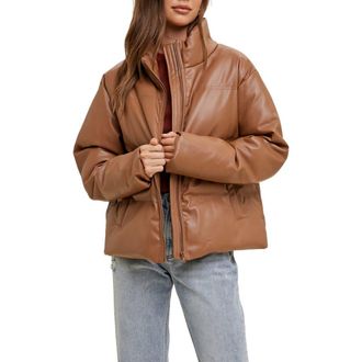 Wishlist Faux Leather Puffer Jacket in Mocha at Nordstrom Rack, Size Medium