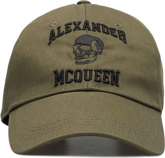 Alexander McQueen Honkbalpet met geborduurde doodskop - Groen