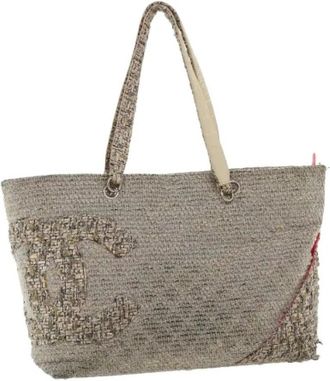 Chanel Pre-owned Tote Bags, female, Gray, Size: ONE SIZE Pre-owned Canvas Tote Bag
