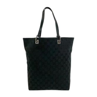 Gucci Pre-owned Tote Bags, female, Black, Size: ONE SIZE Pre-owned GG Canvas Leather Tote Bag