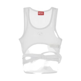 Diesel Sleeveless Tops, female, White, Size: L Scoop Neck Ribbed Top