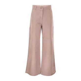 Max Mara Jeans, Dames, Roze, S, Katoen, Wijde Katoenen Twill Broek