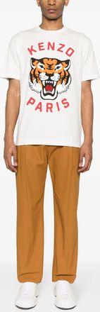 Kenzo Mens Lucky Tiger Printed T-Shirt in White Cotton - Size Medium