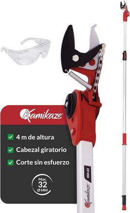 Kamikaze Podadora Telesc&oacute;pica Kamikaze, P&eacute;rtiga Ajustable De 2,4 A 4 M, Capacidad De Corte De 32 Mm, Cabezal Giratorio, Hojas De Acero Sk5 Y Mecanismo De Polea