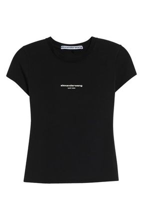 Alexander Wang Logo Print Fitted Stretch Cotton T-Shirt in Black at Nordstrom, Size X-Small