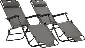 vidaXL Vidaxl - Tumbonas Plegables Con Reposapi&eacute;s 2 Unidades Acero Gris