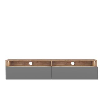 Selsey Selsey Rednaw - Mueble Tv Con Dos Cajones - Roble Wotan / Gris Brillo - Con Iluminaci&oacute;n Led - 140 Cm