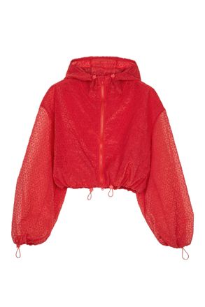Cecilie Bahnsen Cropped Floral Embroidered Blouson Jacket with Ruffled Features