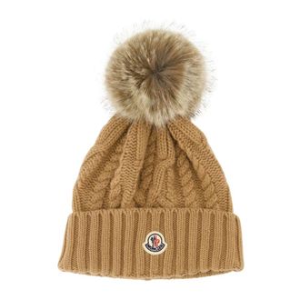 Moncler Gorro de Cachemira Beige con Pompon - Accessories - Mujer - Beige - ONE SIZE