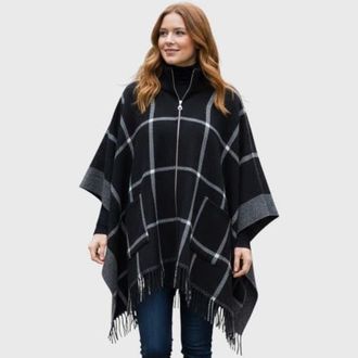 London Fog Womens Plaid Ruana in Black at Nordstrom