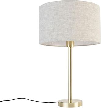 QAZQA Qazqa Dise&ntilde;o L&aacute;mpara De Mesa Cl&aacute;sica De Lat&oacute;n Con Pantalla Gris Claro 35 Cm - Simplo Acero /textil Redonda Adecuado Para Led Max. 1 X 40 Watt