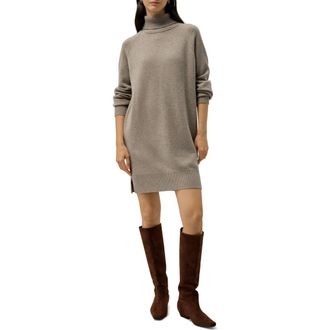 LilySilk Wool-Cashmere Turtleneck Sweater Dress in Toast at Nordstrom, Size Small