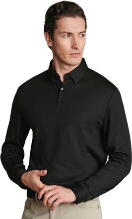 CHARLES TYRWHITT Long Sleeve Jersey Polo in Black at Nordstrom, Size Xx-Large