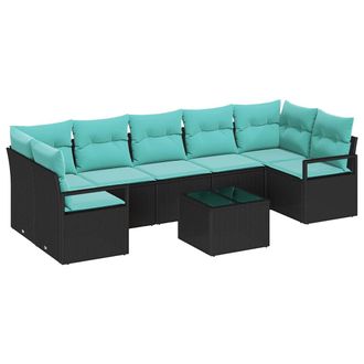 vidaXL Juego De Sof&aacute; 8 Uds. 7-n&uacute;mero De Plazas Negro Y Turquesa Vidaxl