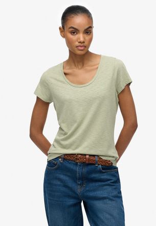 Superdry T-Shirt SUPERDRY STUDIOS SCOOP NECK TEE, Damen, Gr. XXL, dusty sage, Single Jersey, Obermaterial: 60% Baumwolle, 40% Lyocell, unifarben, regular fit n