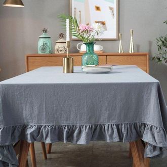 OEM Mantel Rectangular Con Volantes, Mantel Decorativo De Estilo Vintage Confeccionado En Algod&oacute;n Lavable, Con Borde Con Volantes, 100 X 140 Cm, Gris
