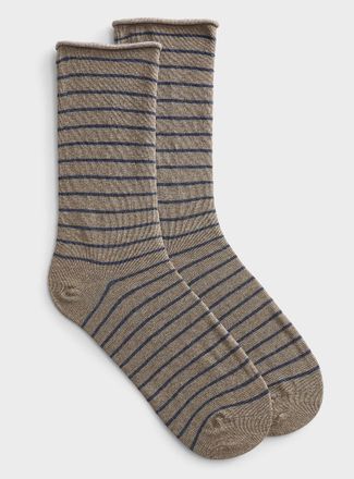 Simons Womens Striped rolled-hem socks