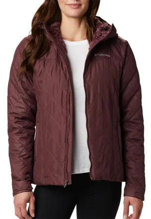 Columbia Copper Crest Quilted Jacket Womens Maroon Full Zip Hooded JZZ572