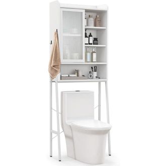 Costway Costway - Mobiletto per Bagno, Armadio Sopra wc con Anta Scorrevole e Struttura Metallica, Scaffale Salvaspazio con Ripiani Regolabili per Bagno