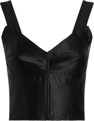 Dolce & Gabbana Elastische Satijnen Top - Dames - Tops zonder mouwen - Zwart - S - Satijn - Tops