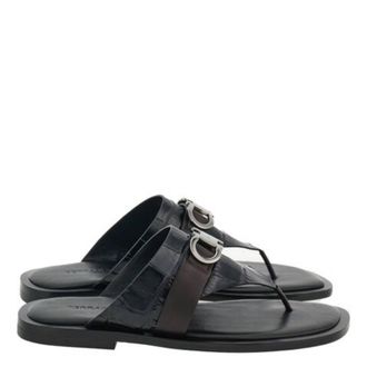 Ferragamo Gancini Embellished Leather Sandals, Size 10 E