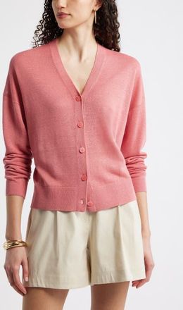 Nordstrom V-Neck Linen & Viscose Cardigan in Pink Clay at Nordstrom, Size Xx-Small