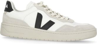 Veja White V-90 Grey Suede Inserts Leather Sneakers