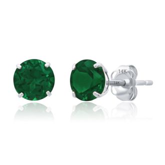 MAX + STONE 14k White Gold 6MM Round Stud Gemstone Earrings