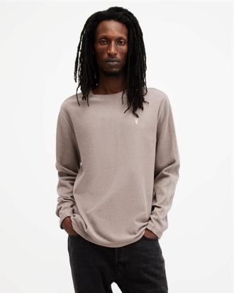 AllSaints Mens Cotton Rowe Long Sleeve Waffle Ramskull T-Shirt, Size: XXL