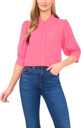 CeCe by Cynthia Steffe Puff Sleeve Button-Up Shirt in Raspberry Radiance at Nordstrom, Size Xx-Small