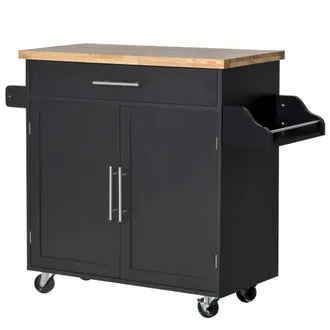 HOMCOM Homcom Carrellino Cucina Con Cassetto Armadietto E Portaspezie Nero 109x40x89cm