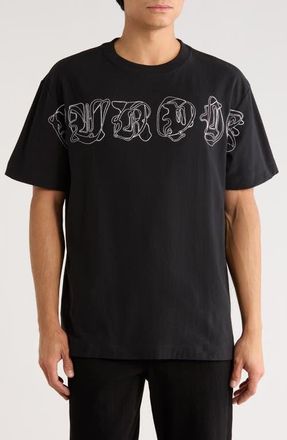 Purple Embroidered Logo Textured Jersey T-Shirt in Black at Nordstrom, Size X-Large