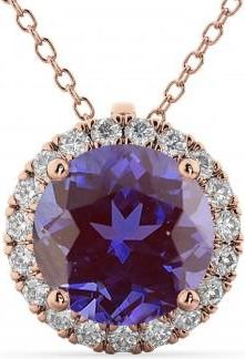 Allurez Halo Round Lab Alexandrite & Diamond Pendant Necklace 14k Rose Gold (2.09ct)