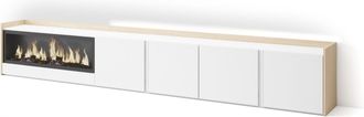 Skraut Home Skraut Home - Mueble Tv, Televisi&oacute;n, Muebles De Sal&oacute;n, Almacenaje, 315x35x50cm, Para Tv Hasta 80, Chimenea El&eacute;ctrica Xxl, Led, Estilo Moderno, Blanco 