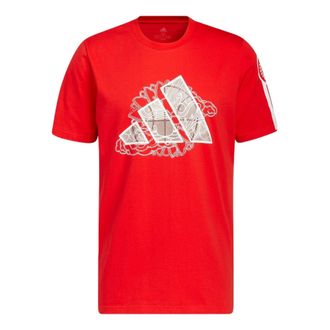 adidas Mens adidas Rose Dynasty Large Logo Printing Round Neck Short Sleeve Red T-Shirt IC8106