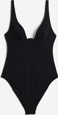 H&M Badeanzug mit Bügelcups und hohem Beinausschnitt - Schwarz