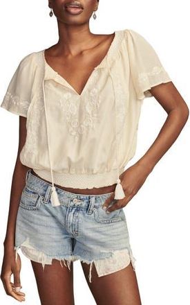 Lucky Brand Embroidered Tie Neck Crop Top in Luminary G at Nordstrom Rack, Size Xx-Large