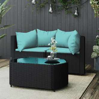 vidaXL Set De Muebles De Jard&iacute;n 3 Pzas Y Cojines Rat&aacute;n Sint&eacute;tico Negro Vidaxl