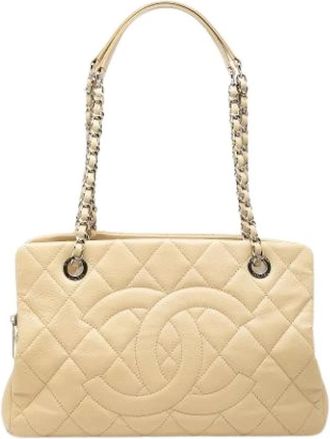 Chanel Pre-owned Quilted Caviar Leather Tote - Dames - Vintage Schoudertas - Beige - ONE Size - Leer - Vintage