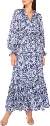 Vince Camuto Metallic Abstract Print Long Sleeve Maxi Dress in Classic Navy at Nordstrom, Size Xx-Small