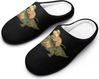 Generic Capybara On Crocodile Mens Slippers Memory Foam Winter Warm Sandals Slip On House Shoes Size 7-14