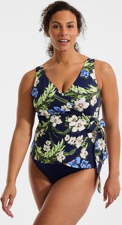 Lands End Chlorine Resistant Side Tie V-neck Tankini Swimsuit Top in Deep Sea/blue Floral Tropic at Nordstrom, Size 22W