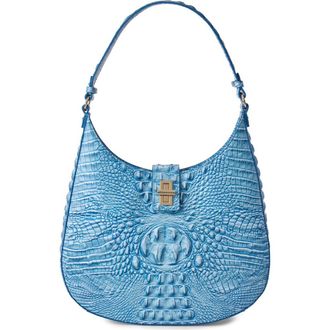 Brahmin Fallon Croc Embossed Leather Shoulder Bag in Aura Blue at Nordstrom