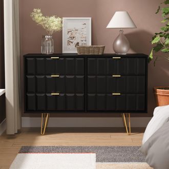 Welcome Furniture Hanover Ready Assembled 6 Drawer Wide Chest in Deep Black & Black Matt - Welcome Furniture | TJ Hughes