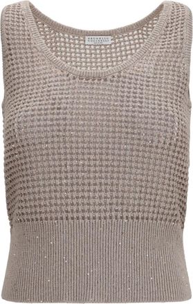 Brunello Cucinelli Beige Knitted Round Neck Top