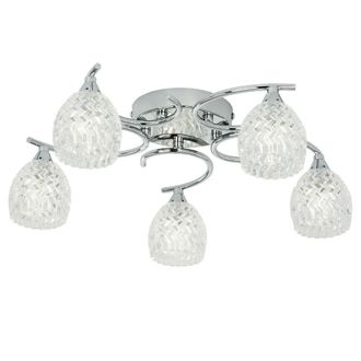 Loops Semi Flush Ceiling Light Chrome Textured Glass 5 Bulb Hanging Pendant Lamp Shade in Clear