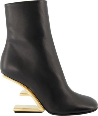 Fendi Leren laarzen met gebeeldhouwde hak - Dames - Laarzen met Hak - Zwart - 37 1/2 EU - Leer - Schoenen