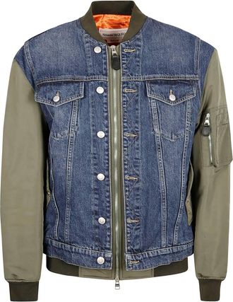Alexander McQueen Bomber con inserto denim - Blu