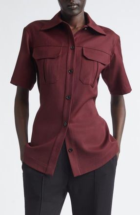 Proenza Schouler Nali Wool Blend Gabardine Button-Up Shirt in Oxblood at Nordstrom, Size 10